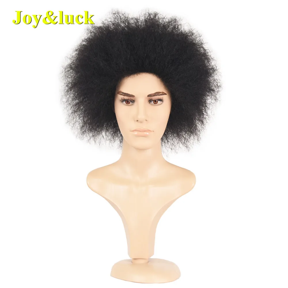 

Joy&luck Fashion Short Men's Wig Synthetic Afro Kinky Curly Wig Black Yaki Straight Wig for Men