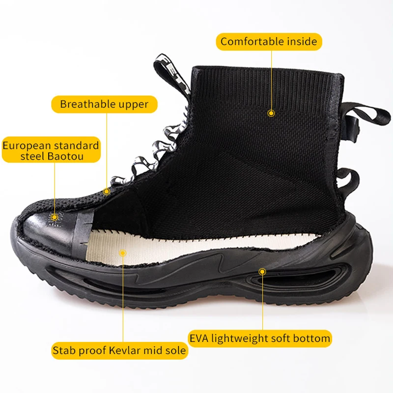 Large Size 50 Men Work Safety Boots Steel Toe Shoes Safety Boots Anti-smash Anti-puncture Work Sneakers Indestructible Shoes New