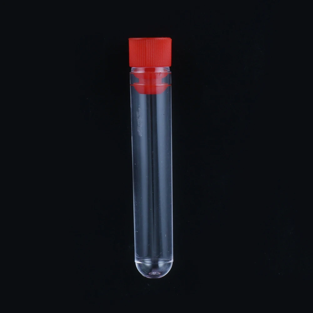 Hard Plastic Test Tube with Plug Cap 12x60mm Transparent Round Bottom Vial Container Laboratory Experiment Supplies 5 Pcs