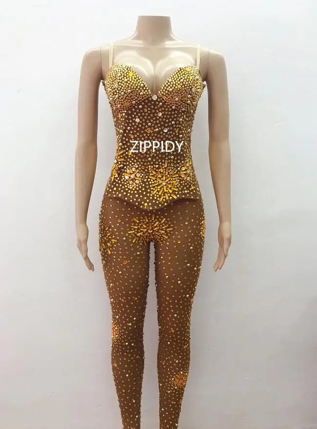 Flashing Full Black Rhinestones Mesh See Through Jumpsuit Nightclub Women Dance Show Bodysuit Leggings Birthday Party Outfit