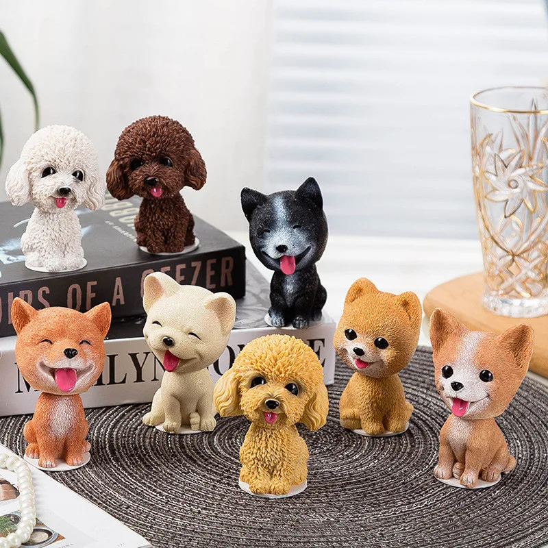 Car Dashboard Decor Nodding Puppy Toys Shaking Head Mini Teddy Dog Toy Wobble Shaking Head Resin Dolls Car Home Room Kids Gift