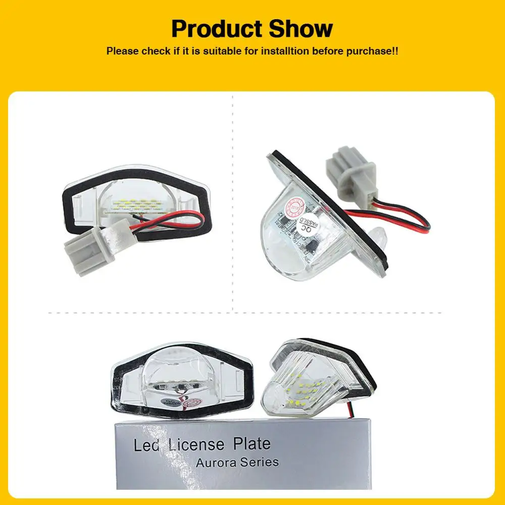 2pcs Error Free LED Car Number License Plate for Honda Crv Fit Jazz Crosstour Odyssey Stream Freed Logo Insight HRV FRV