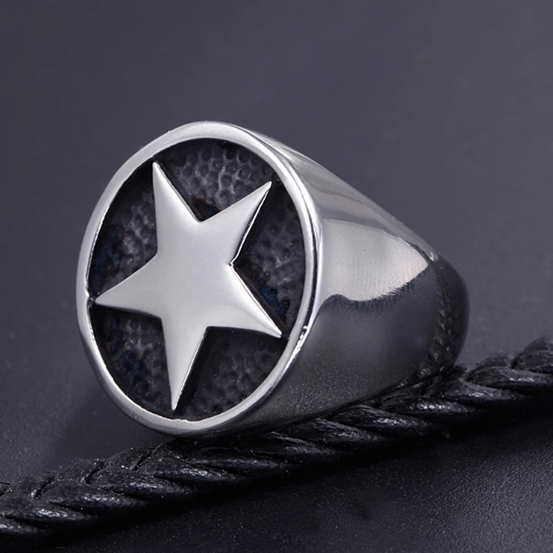 Fashion Lucky Star Signet Ring for Men And Women Classic Pentagon Stars Stainless Steel Biker Ring Talisman Good Lucky Jewelry