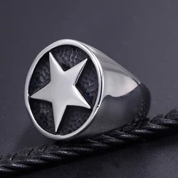 Fashion Lucky Star Signet Ring for Men And Women Classic Pentagon Stars Stainless Steel Biker Ring Talisman Good Lucky Jewelry