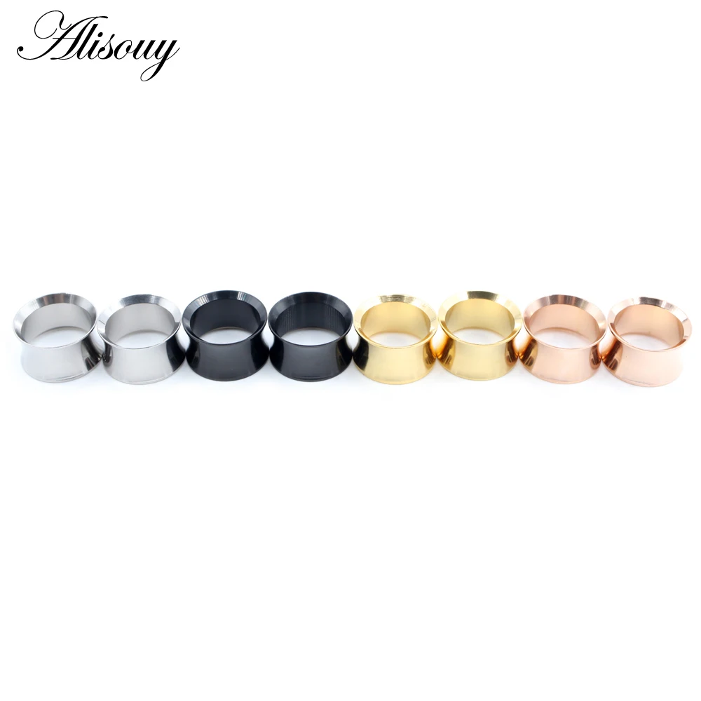 Alisouy 2pcs Stainless Steel Hollow No-Screw Flare Ear Tunnels Plugs Expander Stretcher Gauges Earrings Body Piercing Jewelry