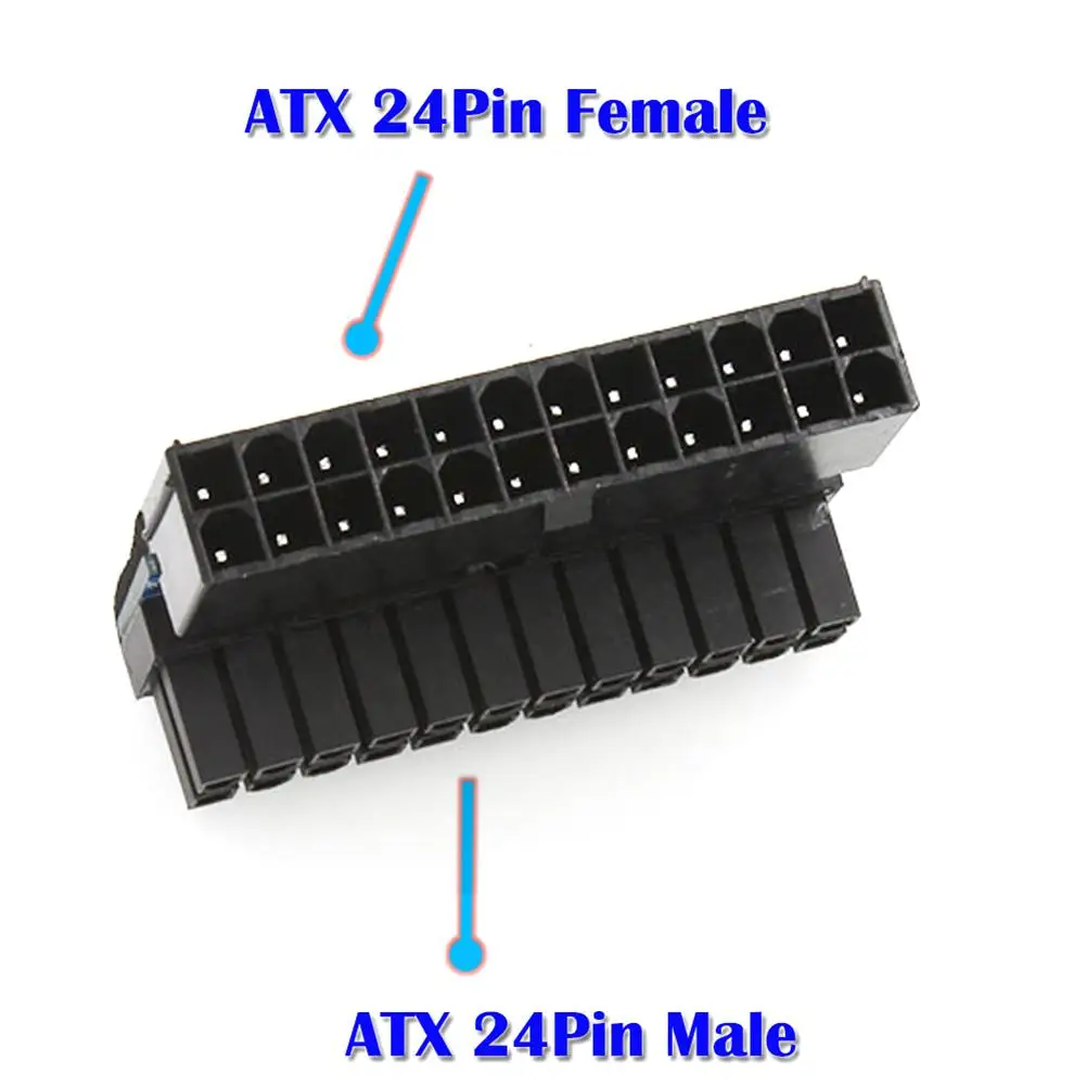 ATX 24Pin Female to 24Pin Male Power Adapter 90 Degree Desktops PC Motherboard 24 Pin Cable Connector for Cable Power Supply