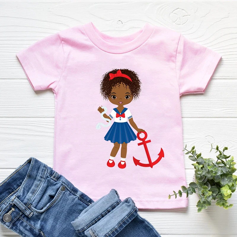 Kawaii Mermaid African Girl American love Printing Student graduation Black Girl T Shirt Girls T-Shirt Short Sleeve T-Shirt Tee