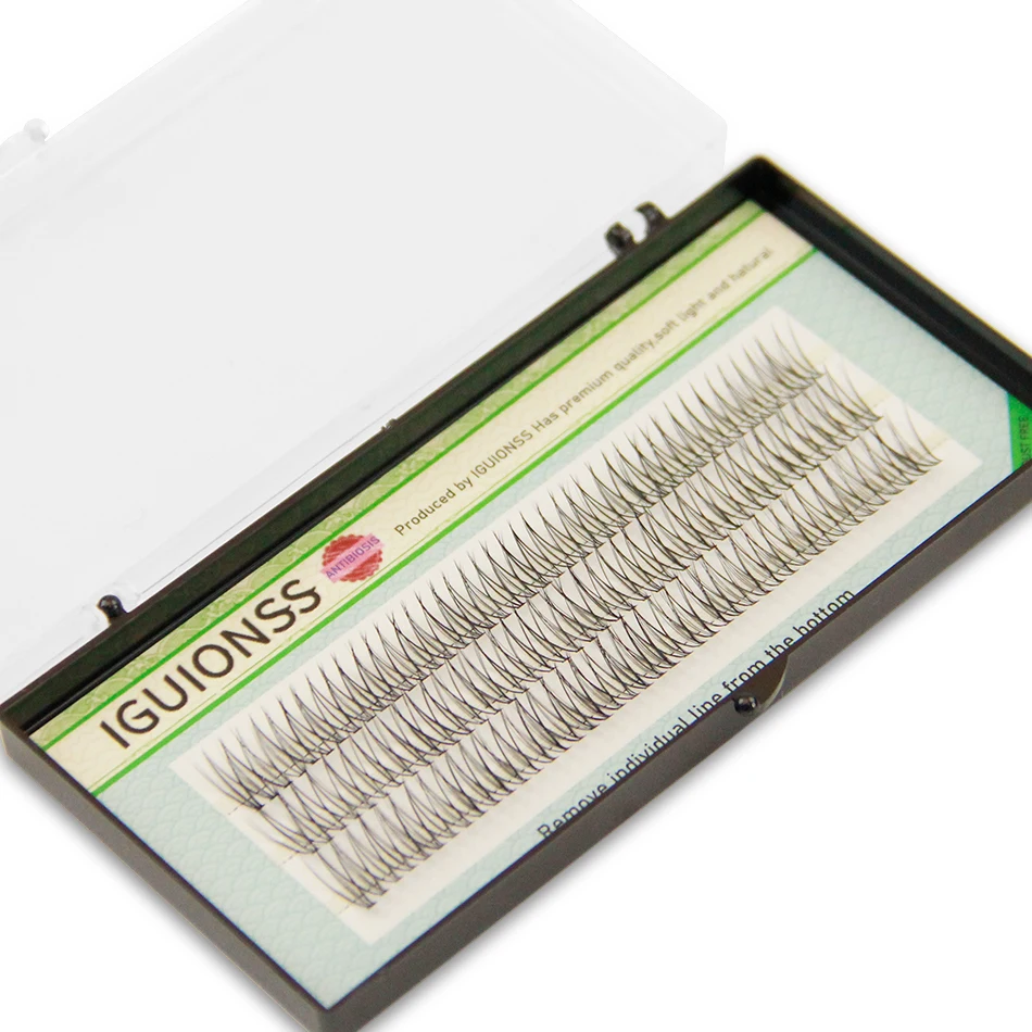 NEW IGUIONSS 3 rows 129 bundles Self-Grafting Natural Fan Eyelashes High Quality Dovetail fly Eyelash Extension  C Curl