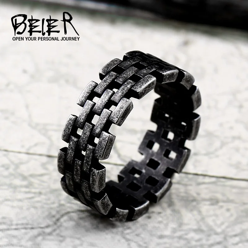 Beier new store 316L Stainless Steel ring Link Chian Rings Punk Rock Mens Boys Ring  fashion jewelry Trendy  LLBR8-511R