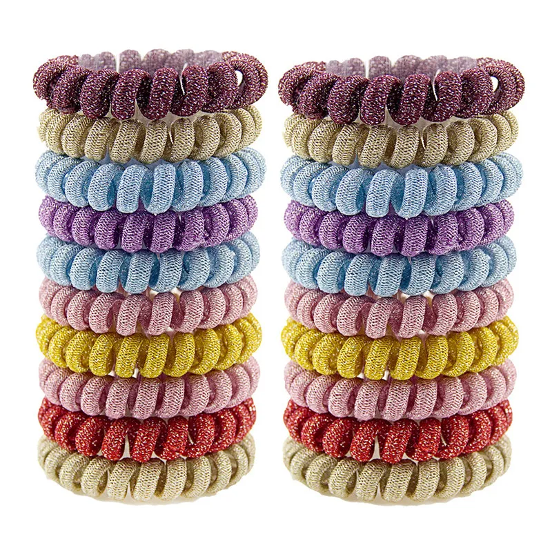 5 Pcs/pag Random Colorful Telephone Wire Line Cord Traceless Wrap Fabric Hair Ring For Girls Women Elastic Hair Rubber Ornaments