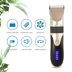 Profissional recarregável cerâmica lâmina cabelo clipper, barbeiro barba aparador dos homens, máquina de corte, adulto, miúdo, corte de cabelo, baixo ruído