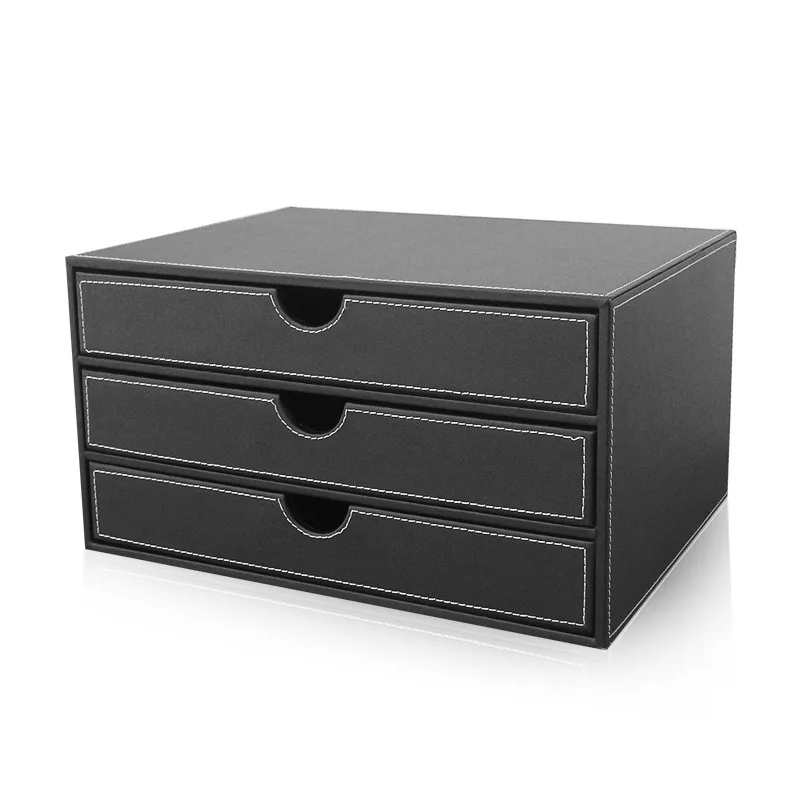 

Business Office PU Leather Desktop File Cabinet, Three-Layer File Rack Frame, Practical A4 Data Storage Box