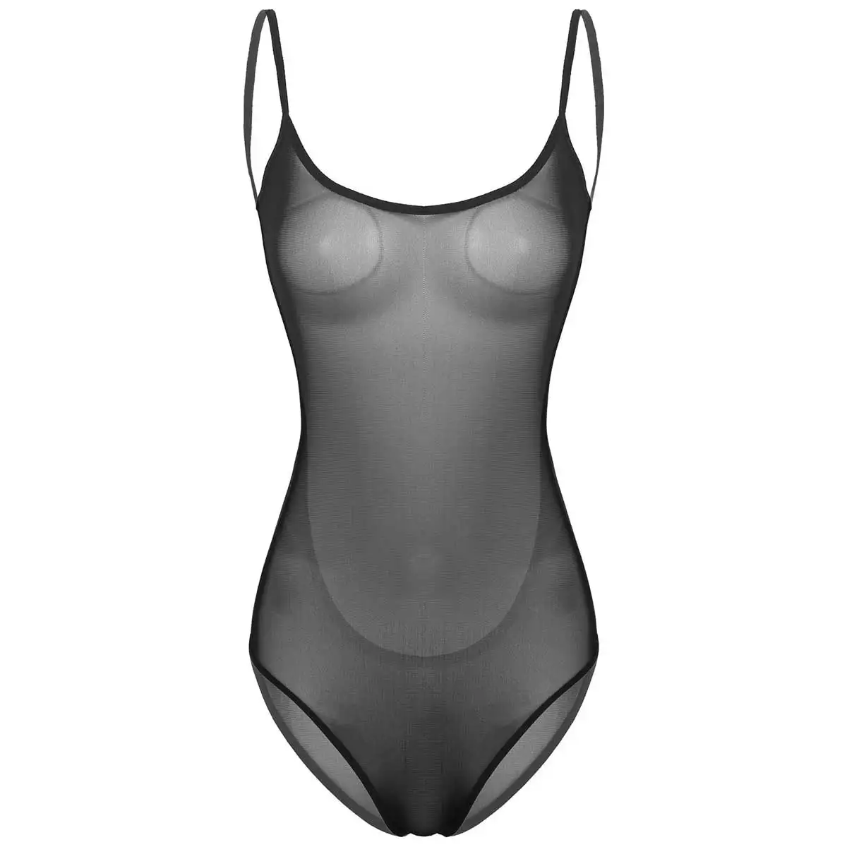 Womens Swimsuit One-piece See Through Sheer Mesh Lingerie Bodysuit Spaghetti Shoulder Straps Backless Leotard Bodysuit Nightwear