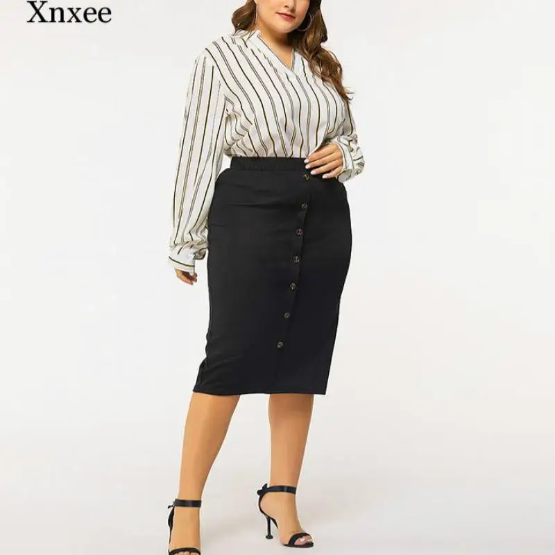 2021 Spring  Women's Skirts Casual Single-Breasted Elastic Waist Office Ladies Skirts Commuter  Black Skirts