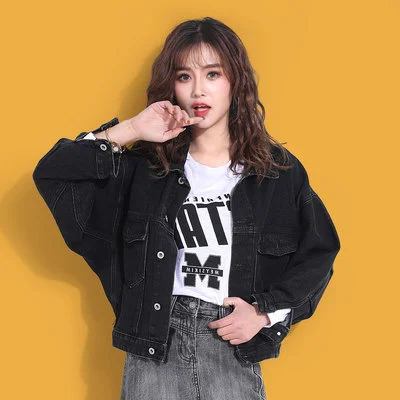 Boy Korea Friend Style Batwing Sleeve Single Breasted Lapel Women Denim Jackets Vintage Casual Loose Fit Jeans Coats Streetwear