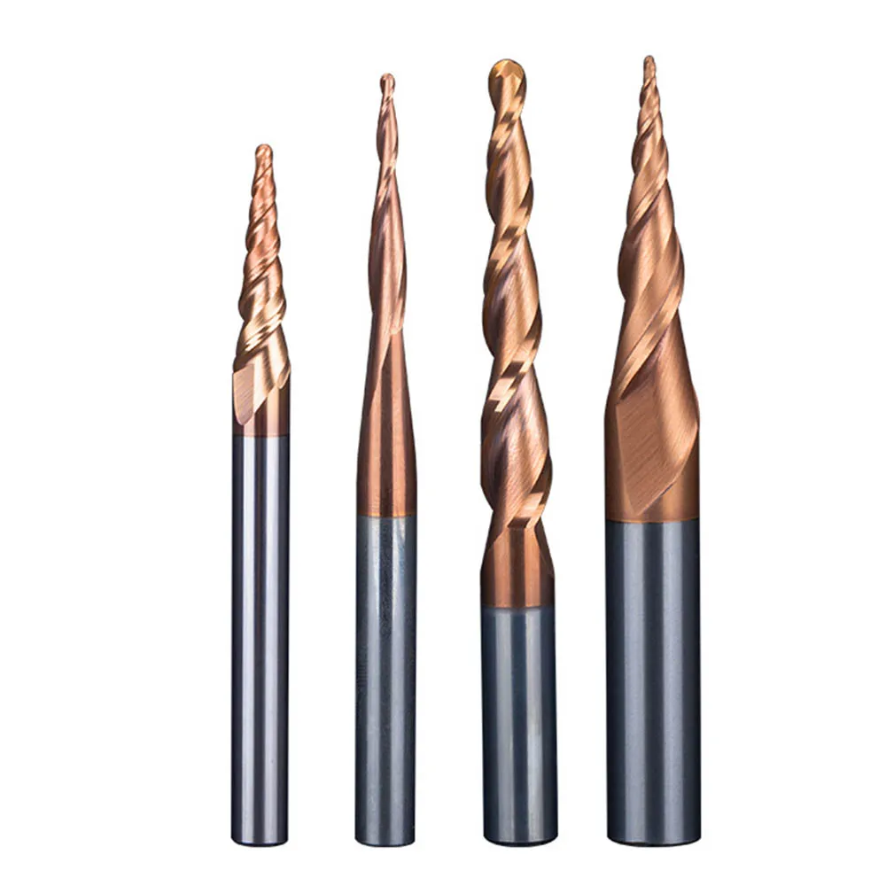 Carbide Spiral Tapered Ball Nose End Mill 6mm Shank 2 Flutes Router Bit Woodworking CNC 2D 3D Carving Bits Wood Milling Cutter