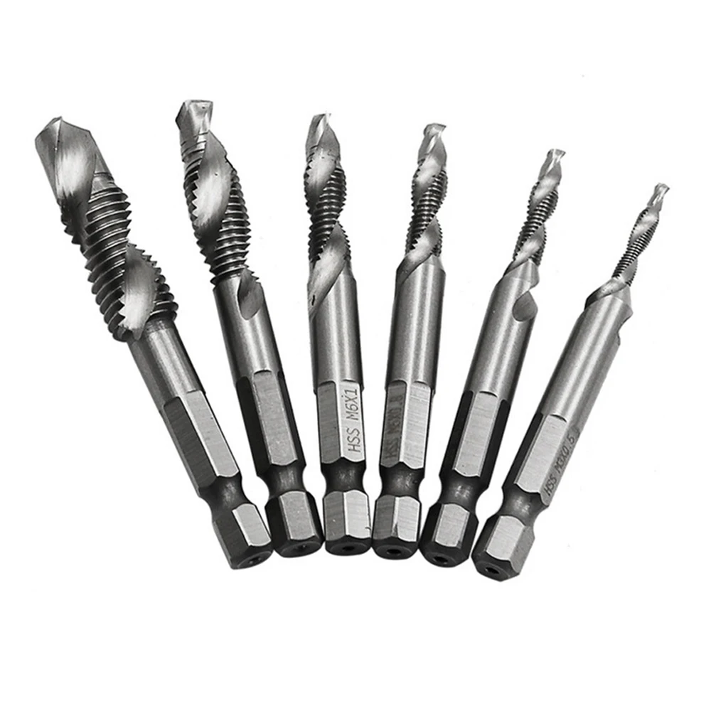 6Pcs Tap Drill Bit Set Hex Shank Titanium Plated HSS Screw Thread Bit Screw Machine Compound Tap M3 M4 M5 M6 M8 M10 Hand Tools