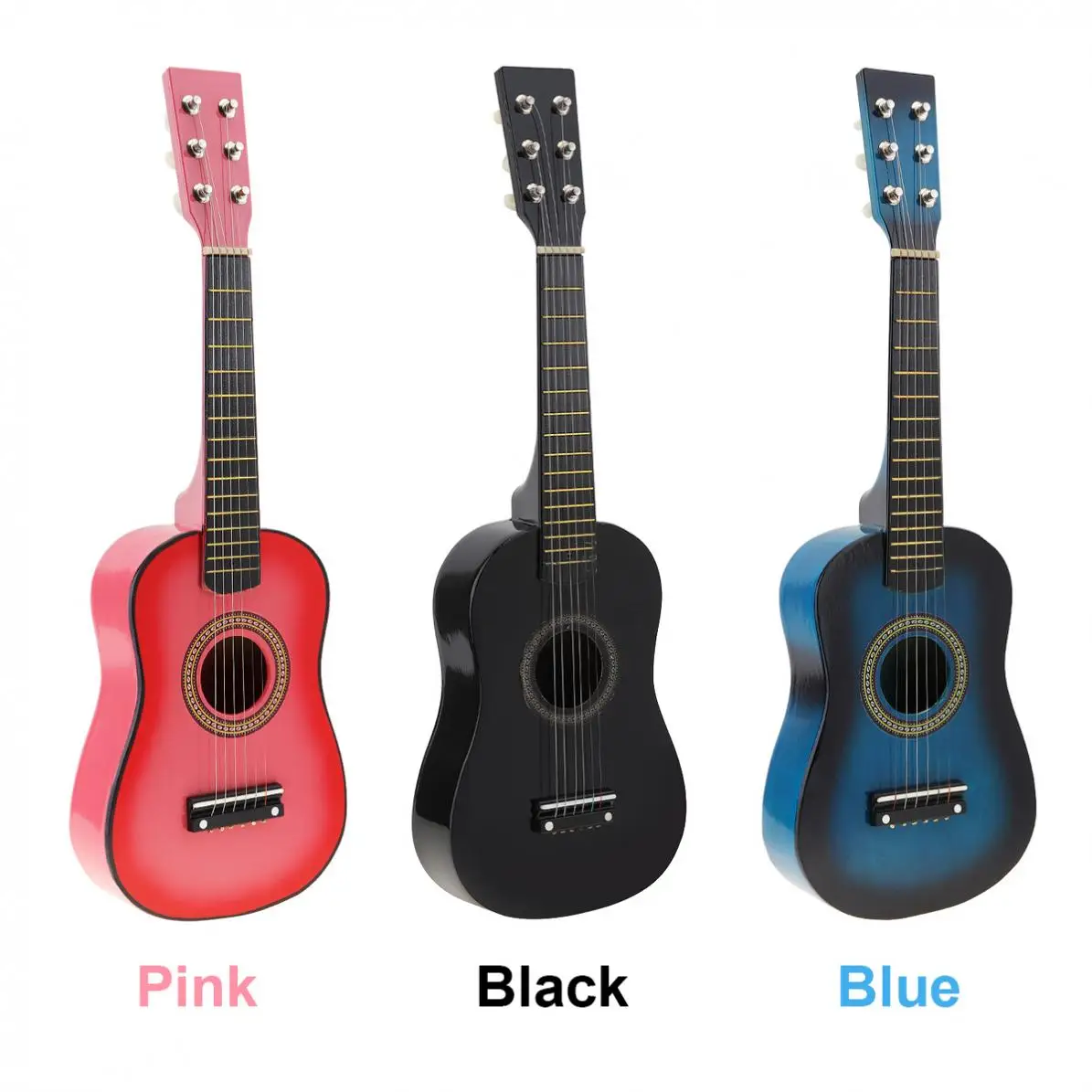 23 Inch Acoustic Guitar Basswood With Guitar Pick Wire Strings Wood /Black / Blue / Pink Musical Instrument