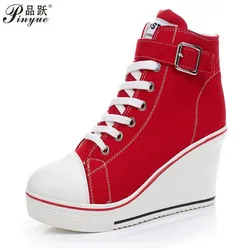 hot Canvas Shoes Women Wedges High Top Platform Shoes Woman Casual Trainers Elevator Shoe High Heels Zapatos Mujer size 35--43