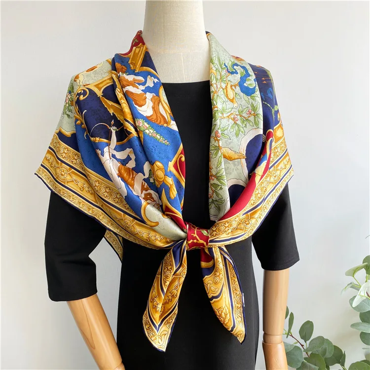 100% Natural Mulberry Silk Scarf Large Square Shawl 110cm Luxury Designer Bandanas Top  Women Summer Hair Bag Accessories