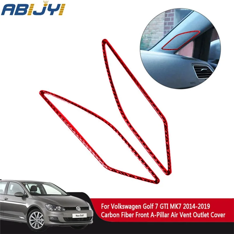 

For VW Golf 7 GTI MK7 2014-2019 Car Accessories Interior Carbon Fiber Red Stickers A-pillar Air Outlet 2PCS