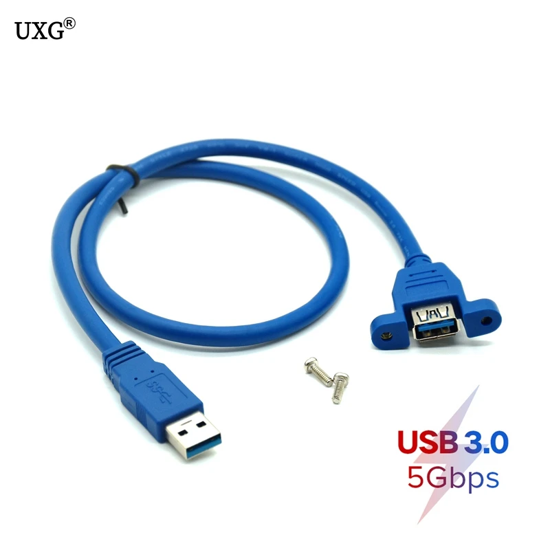 Niebieski kabel USB 3.0 3.0 rozszerzenie męski na żeński przedłużacz przewód z podwójnie ekranowany Panel z mocowaniem na śruby do montażu na 0.3M