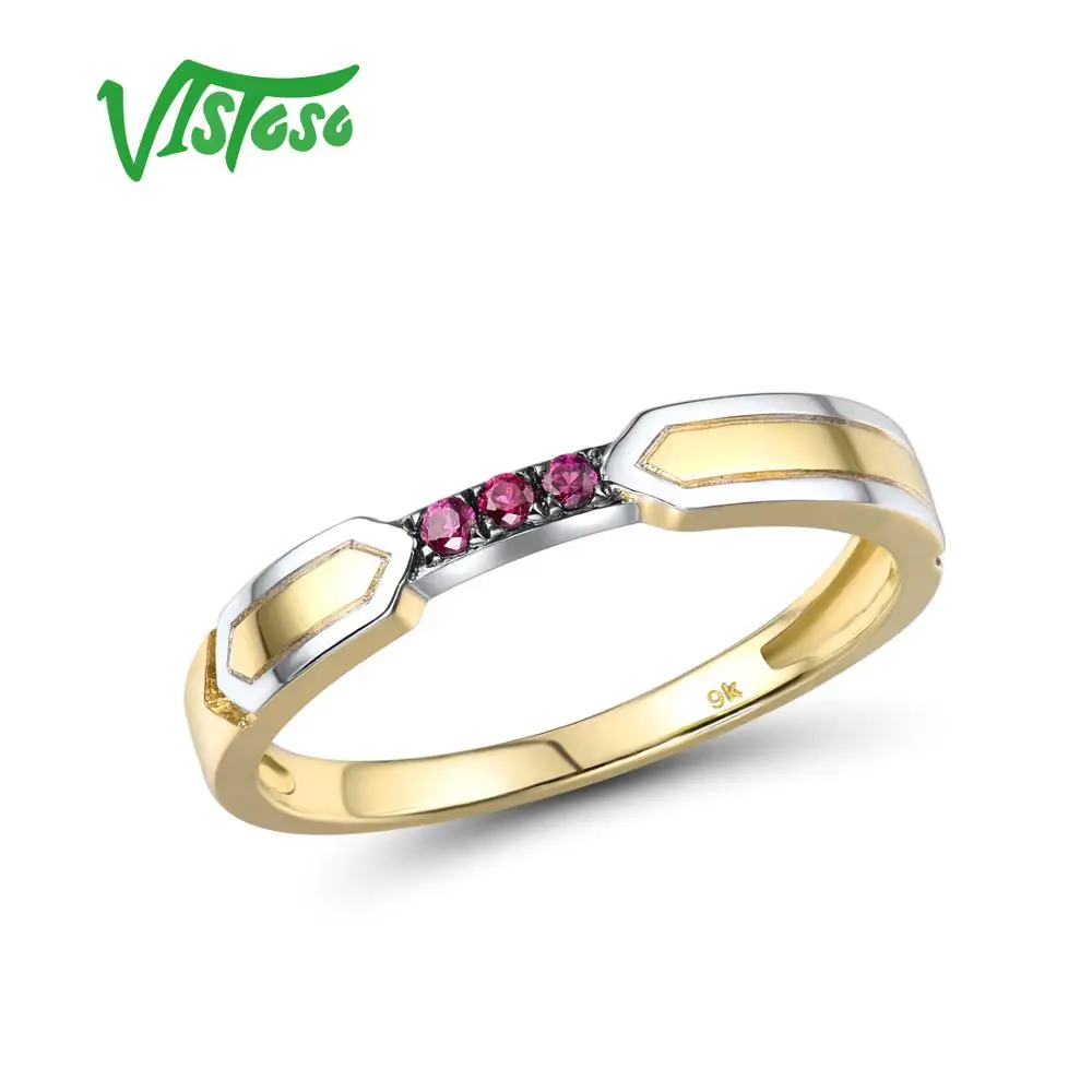 

VISTOSO Genuine 9K 375 Yellow Gold lab Created Ruby Ring For Woman Lady Engagement Anniversary Lovely Trendy Fine Jewelry