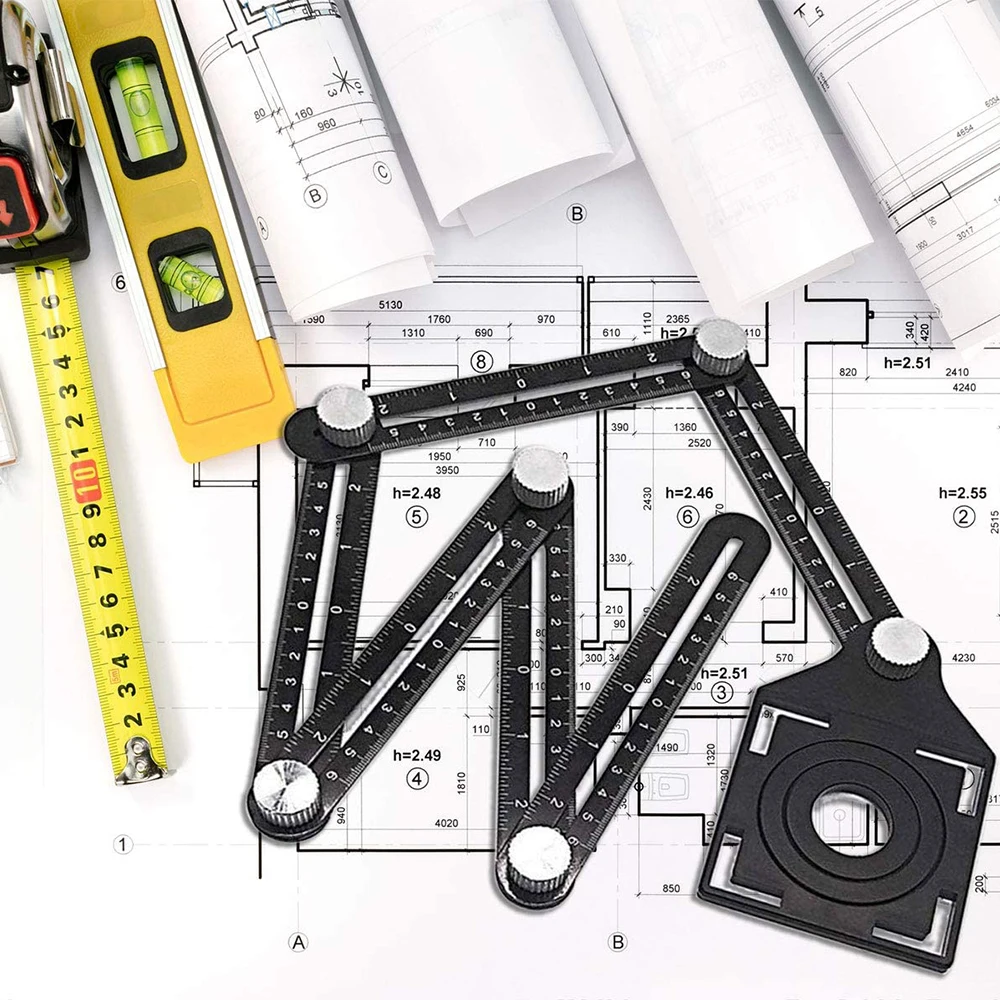 Venda régua quadrada ferramenta para trabalhar madeira guia de broca régua ferramenta de medição liga de alumínio seis régua dobrável telha abertura positioner