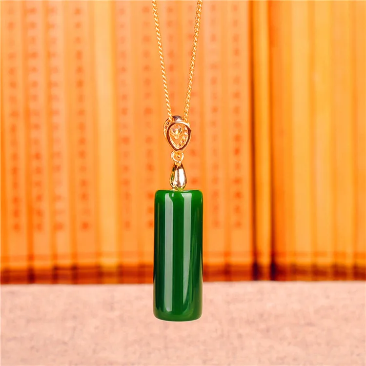 

Xinjiang Hetian Jade Charms женское зеленое Нефритовое цилиндрическое подвесное ожерелье из серебра 925 пробы с нефритом