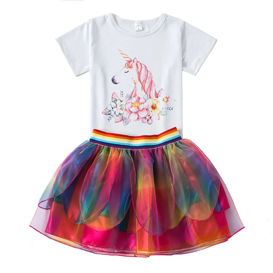 Girls Children Summer Cotton Unicorn Tutu Dress Kid Princess Rainbow Vestido Girls Birthday Party Dress Fancy Unicorn Costume