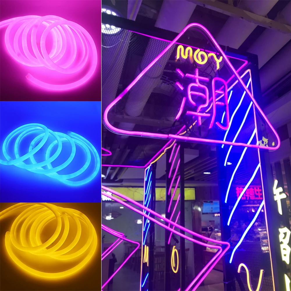 LED Strip Light 220V 230V 240V Flexible Round Tube Neon LED Tape SMD2835 120LEDs/M 14MM Waterproof LED Neon Sign Rope EU Plug