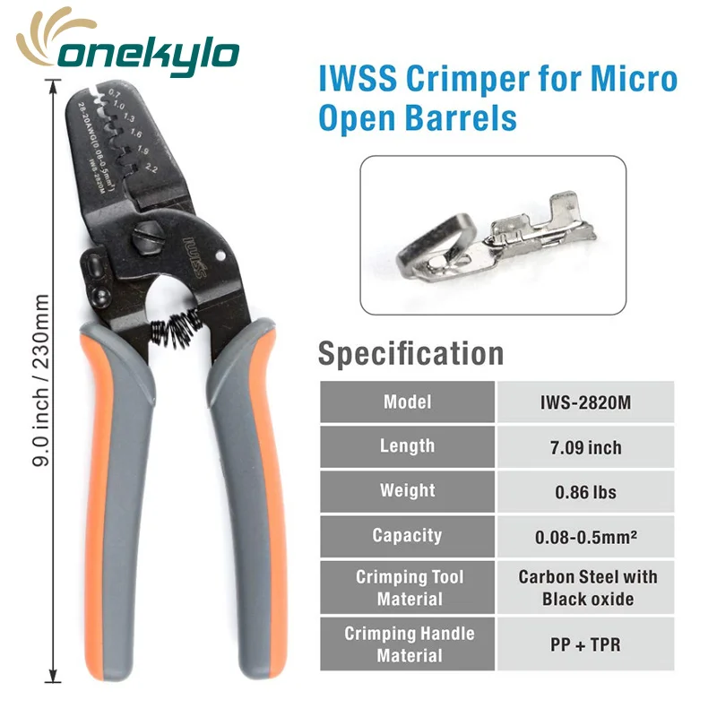 IWS-2820 Terminal Crimping Tools for JAM Molex Tyco JST Terminal and Connector 0.08-0.5mm²（28-20AWG）IWISS Mini Crimper pliers