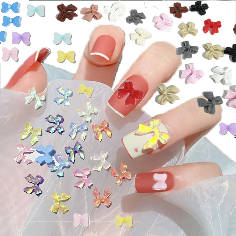 

50Pc/bag 3D-Frosted/Aurora Bow Nail Charms Gems Art;11MM Bow-Tie Shapes Manicure Rhinestones; Resin Bowknot Art For Nail ##18MOD