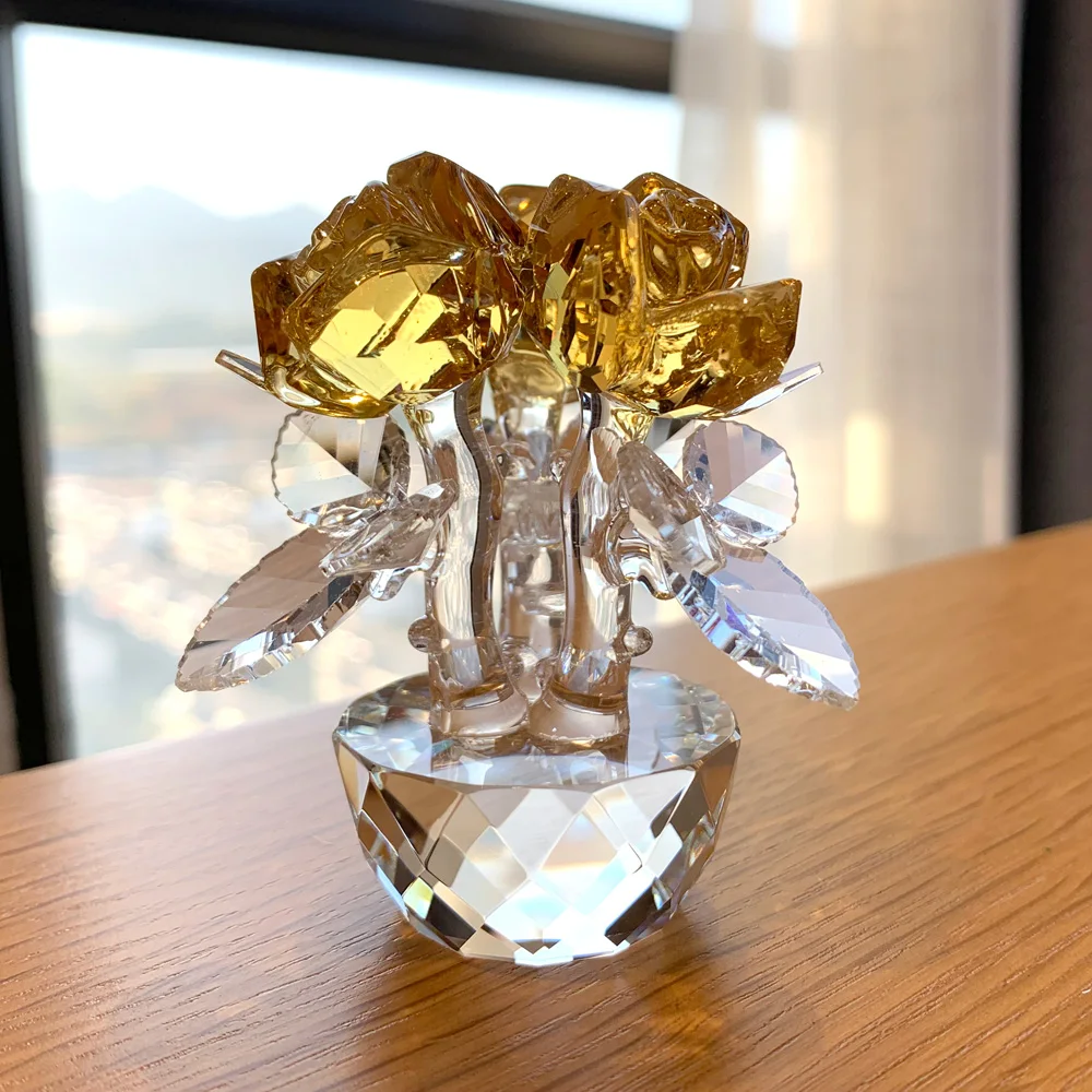 6 Colors Crystal Glass Rose Flower Figurines Unfading Bouquet
