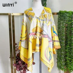 New Printed Middle East 2021 Silk Bohemian summer Beach top clothes Batwing Sleeve abaya Silk top dresses for women WINYI