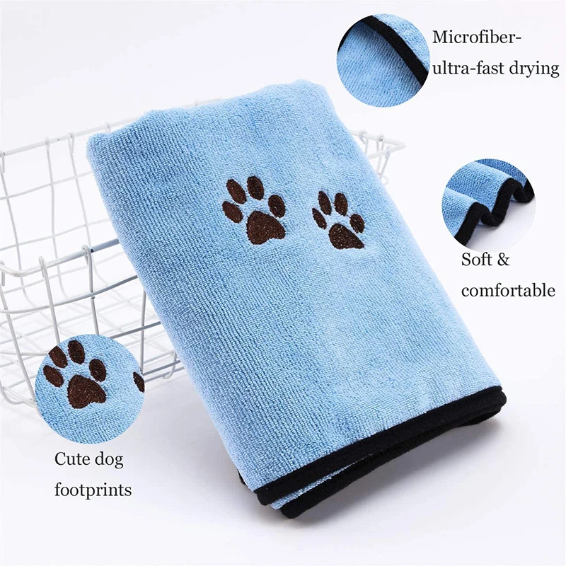 Benepaw Ultra Absorbent Fast Drying Dog Towel Durable Microfiber Embroidery Paw Print Lightweight Quality Pet Bathing Towel