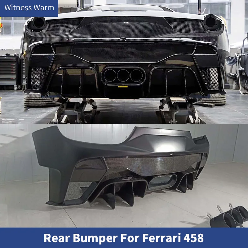 Carbon Fiber FRP Rear Bumper Rear Diffuser Spoiler Tail pipes for Ferrari 458 v Style Car Body Kit