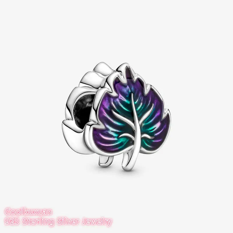 

Original 100% 925 Sterling Silver Purple & Green Leaf Charm beads Fits Pandora bracelets Jewelry Making Autumn