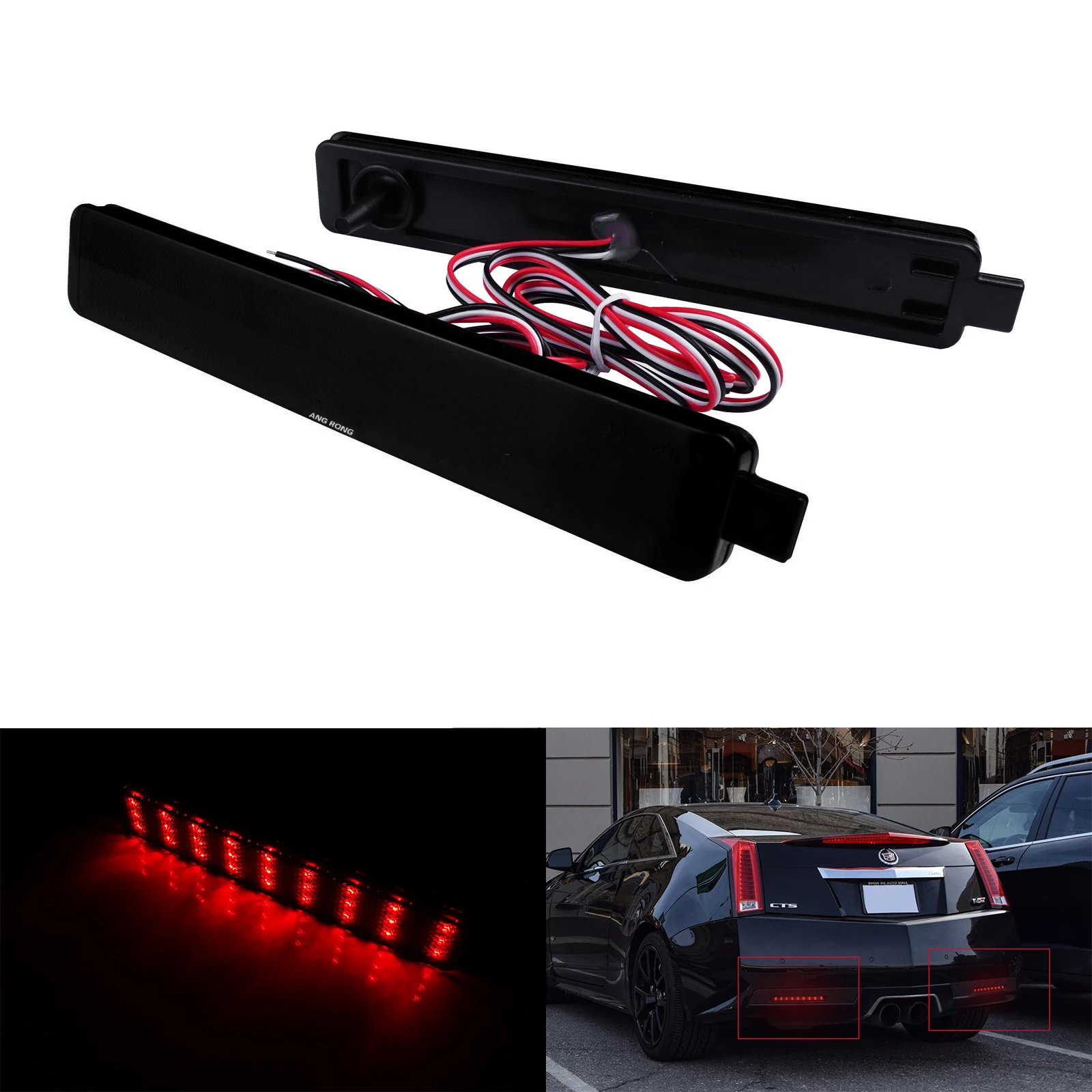 ANGRONG 2X LED Bumper Reflector Tail Brake Light Fits Cadillac CTS Buick Enclave Chevrolet