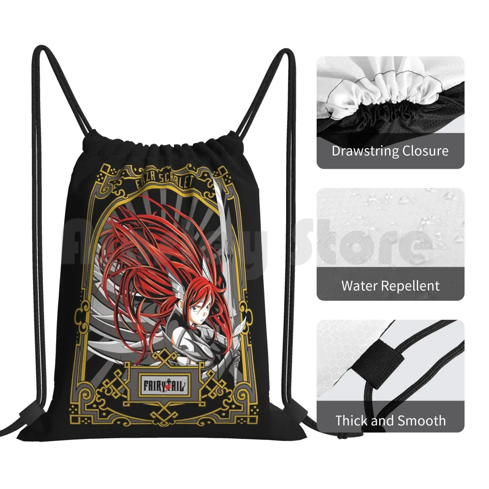 Erza Scarlet Backpack Drawstring Bags Gym Bag Waterproof Erza Scarlet Dragneel Anime Japan Cute Kawaii Ersa Scarlett