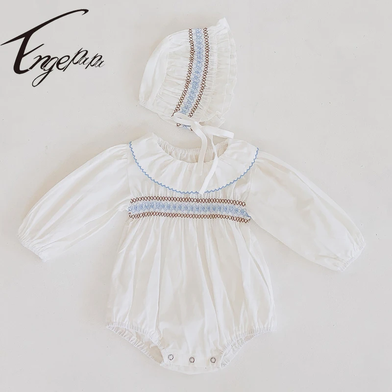 Engepapa Korean Style Toddler Baby Girl Cotton Long Sleeve Romper+Hat Newborn Baby Girls Jumpsuit Spring Autumn Baby Clothes