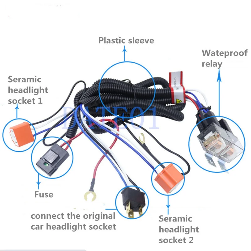 DIY H4 Automotive Brightener Headlight Modification Wiring Harness Group With Relay 80A