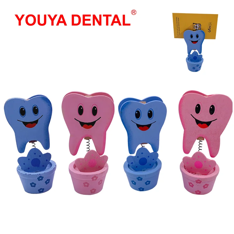 6pcs Creative Wood Dental Business Card Holder Tooth Shaped Display Message Card Stand Clip   Dentistry Decoration Dentist Gifts