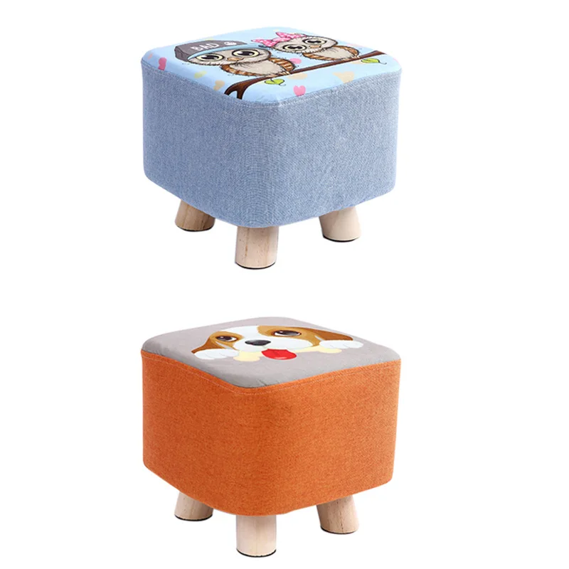 Cartoon Solid Wood Stools Home Living Room Fabric Cover Kids Stool Small Chair for Children Kids Furniture Kindergarten Chair