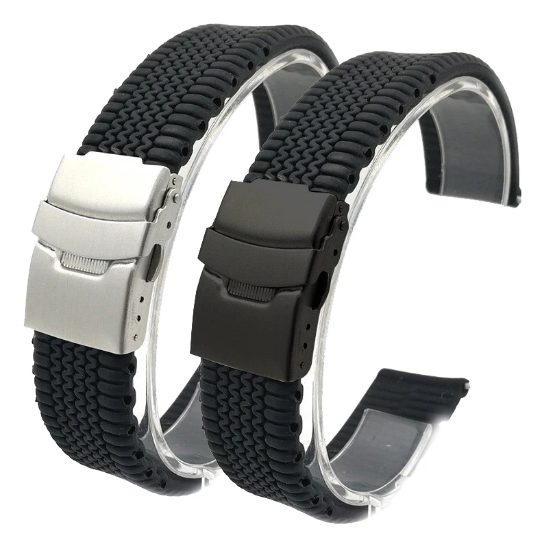 Silicone Sport Strap 20mm 22mm 24mm Folding Buckle Waterproof Soft Rubber Men Replacement Bracelet Band Watch Accessories Orange