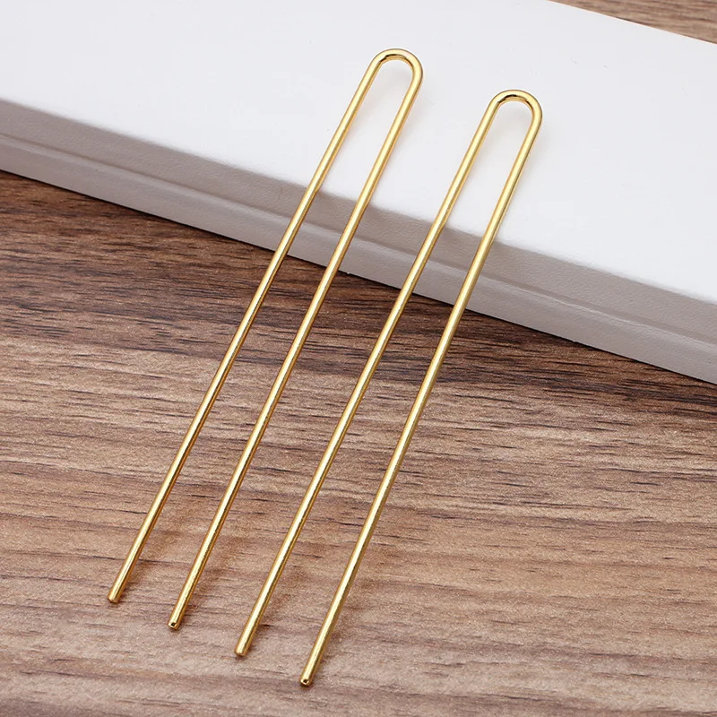 10pcs DIY Hair Sticks 110x2mm Raw Brass Gold Color U shape Hair Pins Blank Base Setting for Women Hair Jewelry Making Wholesale