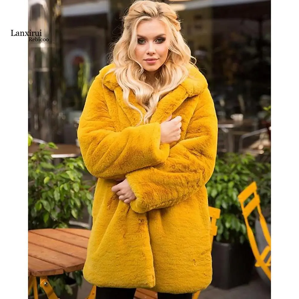 

Mink Coats Women Winter Top Fashion Pink FAUX Fur Coat Elegant Thick Warm Outerwear Fake Fur Jacket Chaquetas Mujer