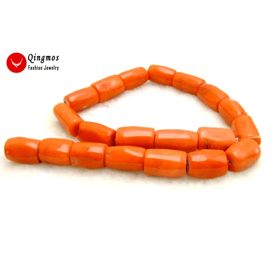 

Qingmos 14*15mm Column Knurl Natural Orange Coral Beads for Jewelry Making DIY Necklace Bracelet Earring Loose Strand 15" los37