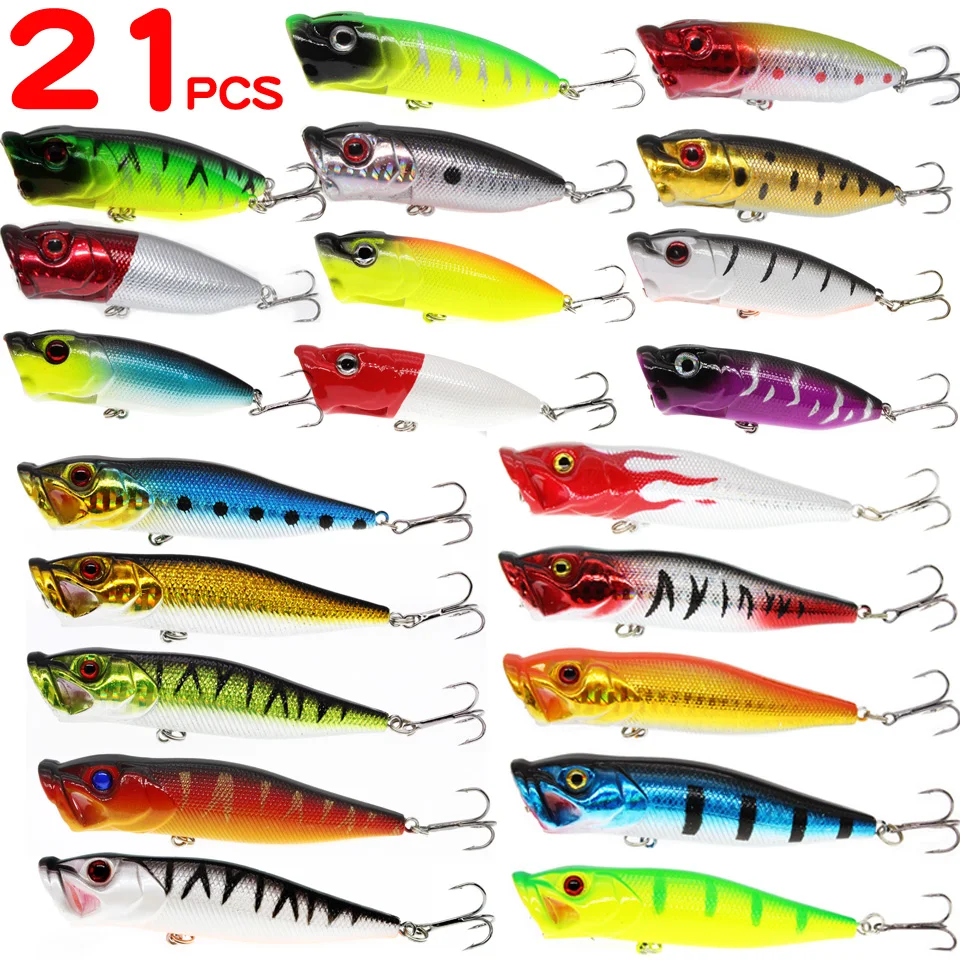 

New 21pcs Mixed Fishing Lures set 2 Model Topwater Popper Bait Artificial Make Good Plastic Wobbler Fishing Tackle Wholesale