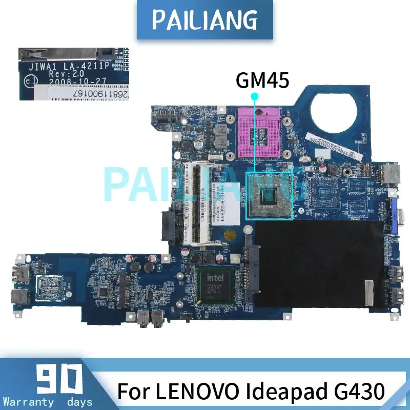 

PAILIANG Laptop motherboard For LENOVO Ideapad G430 Mainboard LA-4211P GM45 DDR2 tesed